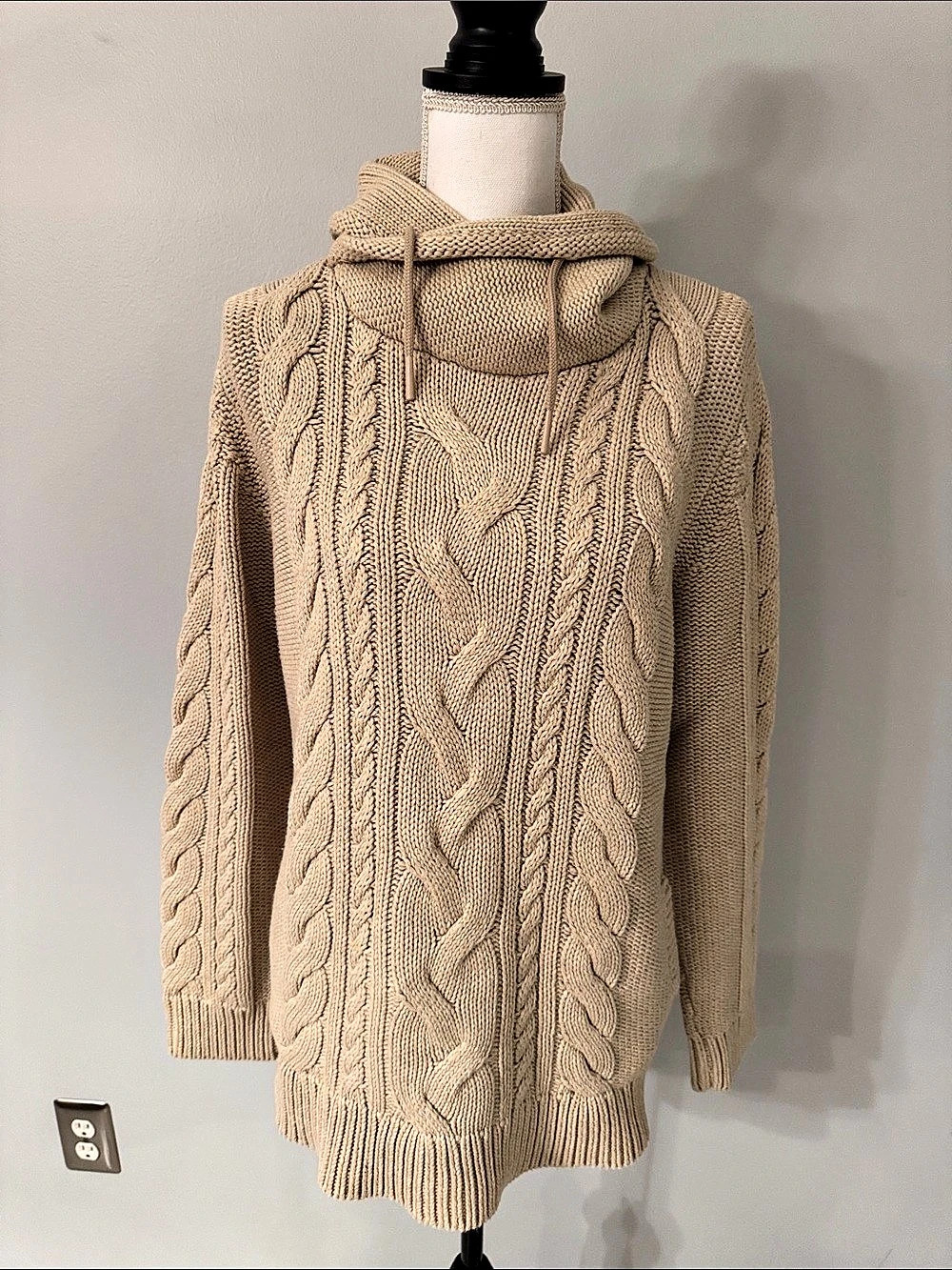 LL Bean Cable-Knit Cowl Neck Sweater